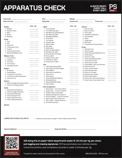 Free Fire Apparatus Check Template from PSTrax